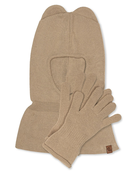 Kids' Knit Balaclava & Gloves Cotton 2-Piece Set Creamy Beige