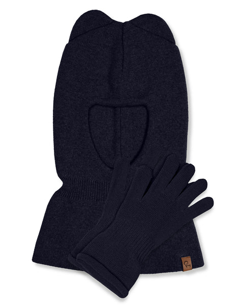 Kids' Knit Balaclava & Gloves Cotton 2-Piece Set Blue