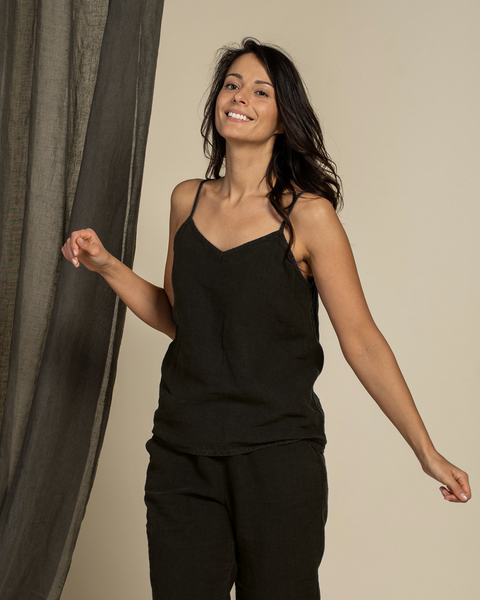 Linen Slip Top Kim Pure Black