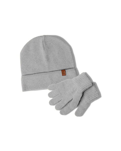 Kids Knitted Beanie & Gloves 2-Piece Set light gray