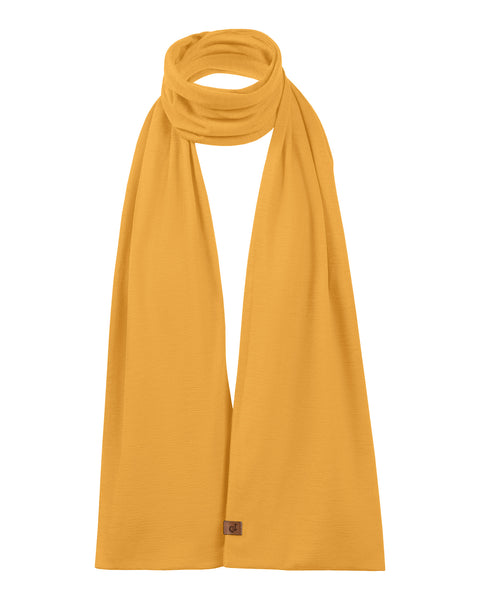 Yellow merino wool scarf, soft natural wool accessory for warmth, comfort, and everyday style in cooler weather.