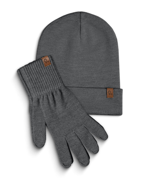 Women's Knitted Beanie & Gloves 2-Piece Set Dark Gray