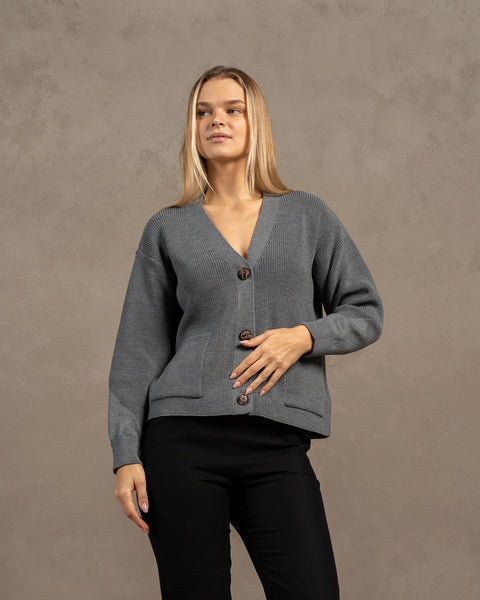 Women's Merino Wool Cardigan Hazel Dark gray