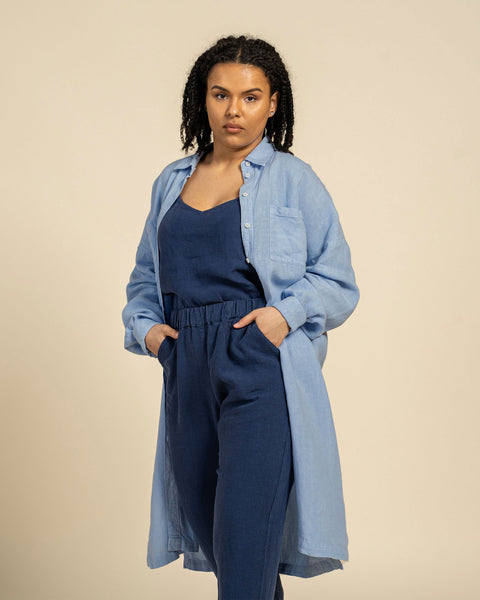 Linen Oversize Shirt Dress Margo Cloudy Blue