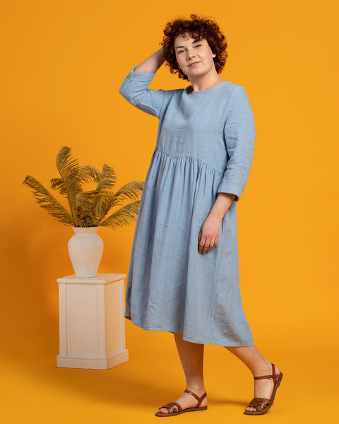 Linen Smock Dress Lucy Cloudy Blue