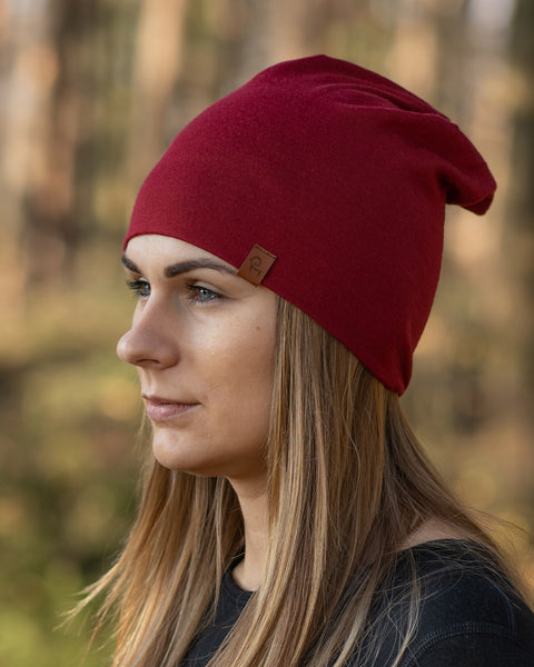menique Women's Merino Beanie Hat Royal Cherry Color