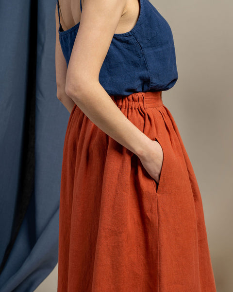 Linen Midi Skirt Sophia Cinnamon Red