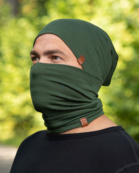 Unisex Merino Beanie and Gaiter Set Dark Green