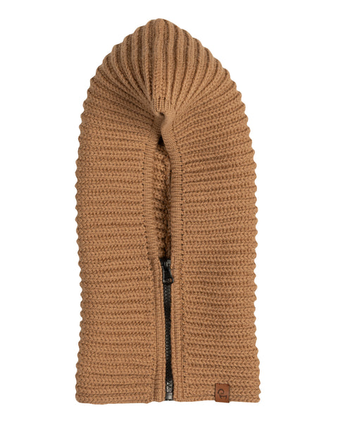 Men&#39;s Hood Zipper Balaclava Knitted Merino in caramel brown