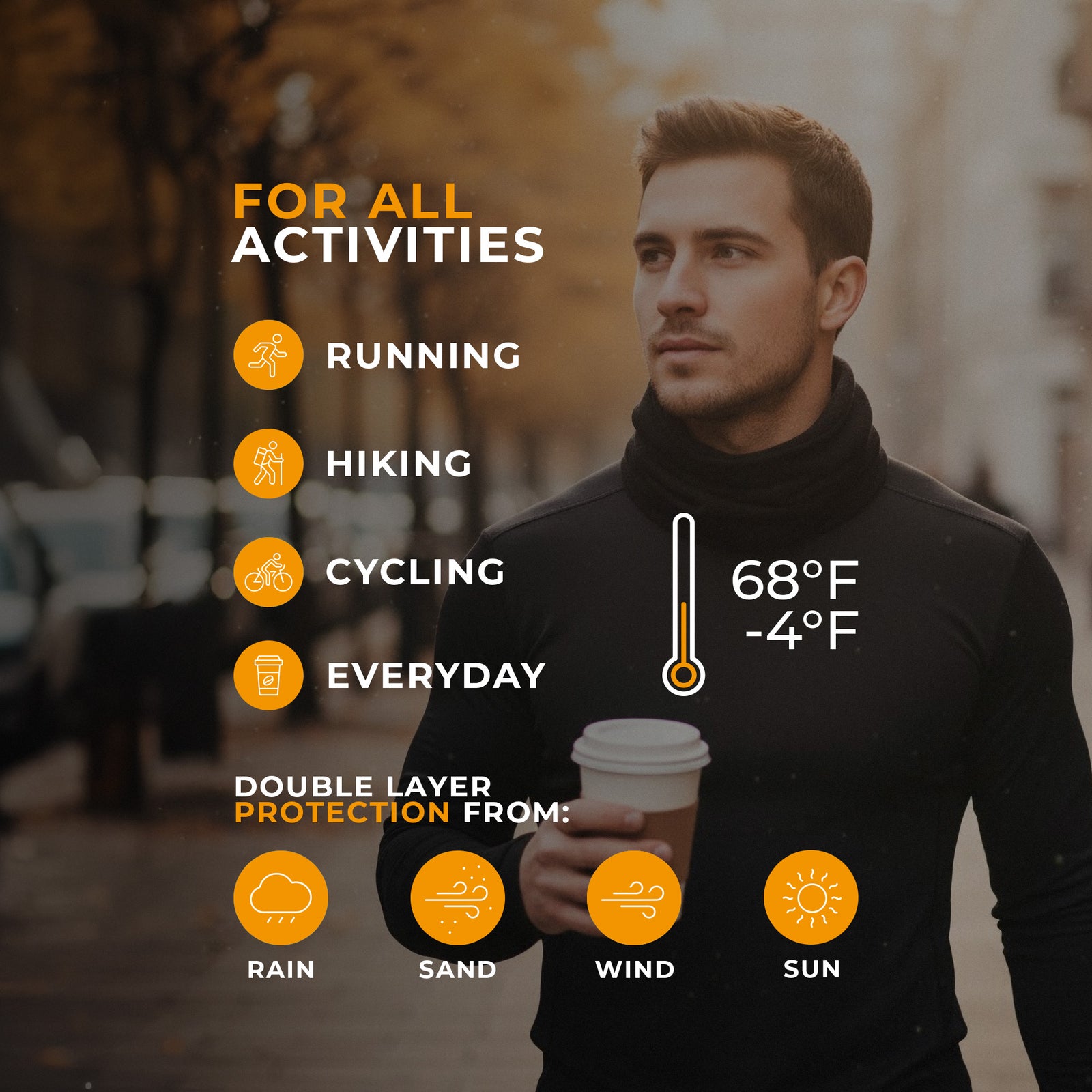 menique unisex black neck gaiter in white background