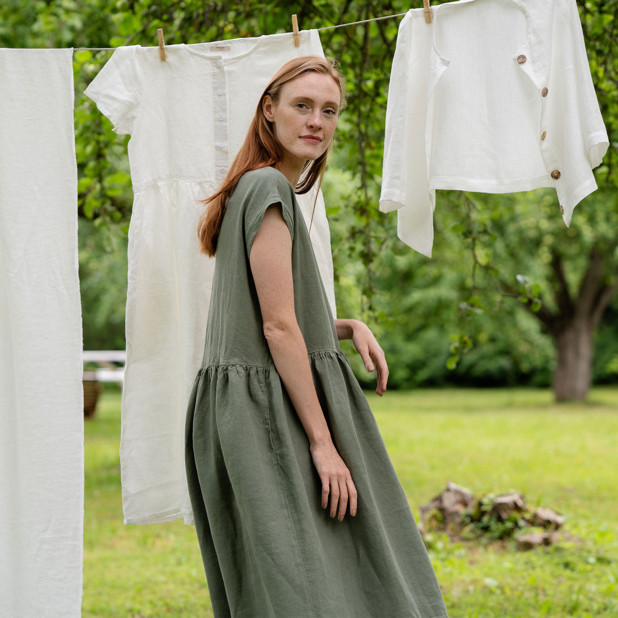 Smock Dress Cecilia Stone Green