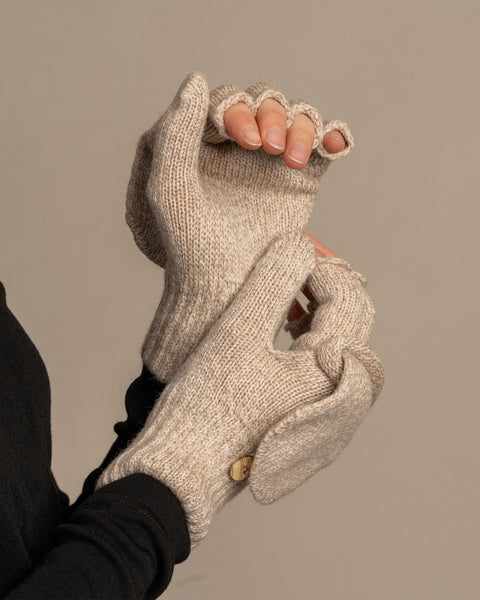 Women&#39;s Convertible Gloves Knitted Merino in creamy beige