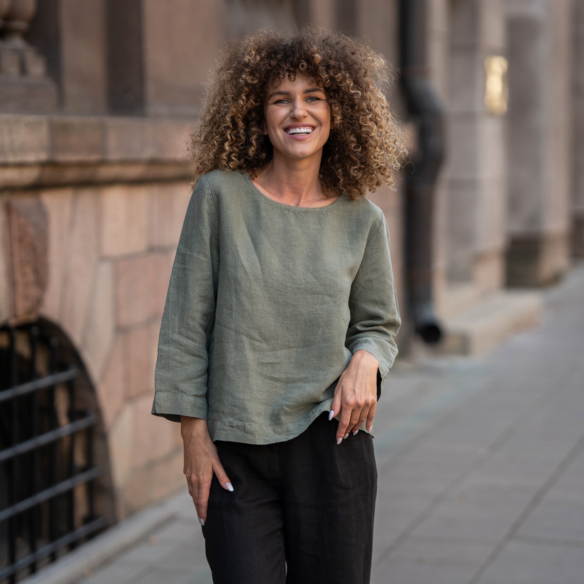 Linen Blouse Nora Stone Green