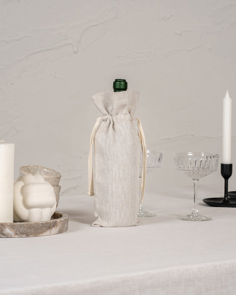 Holiday 100% Linen Wine Gift Bag