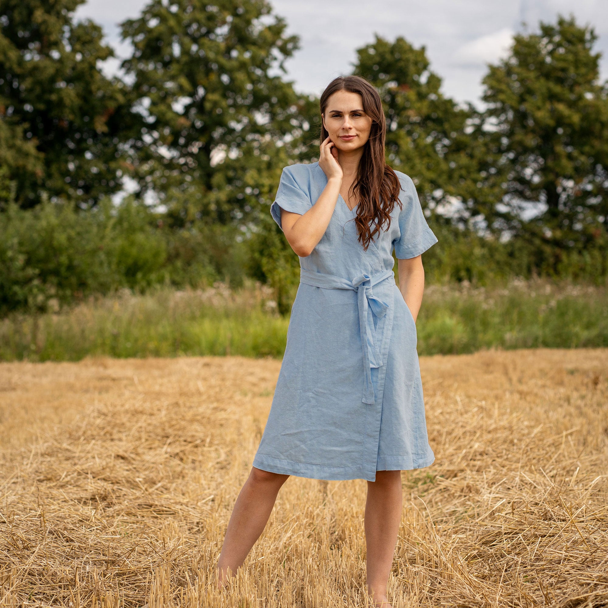 Linen Wrap Dress Eliana Cloudy Blue