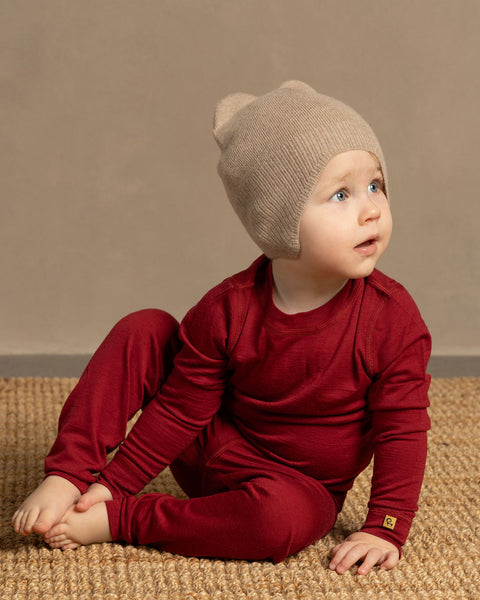 Knitted cashmere ear flap beanie creamy beige color