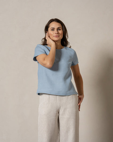 Linen T-Shirt Top Emma Cloudy Blue
