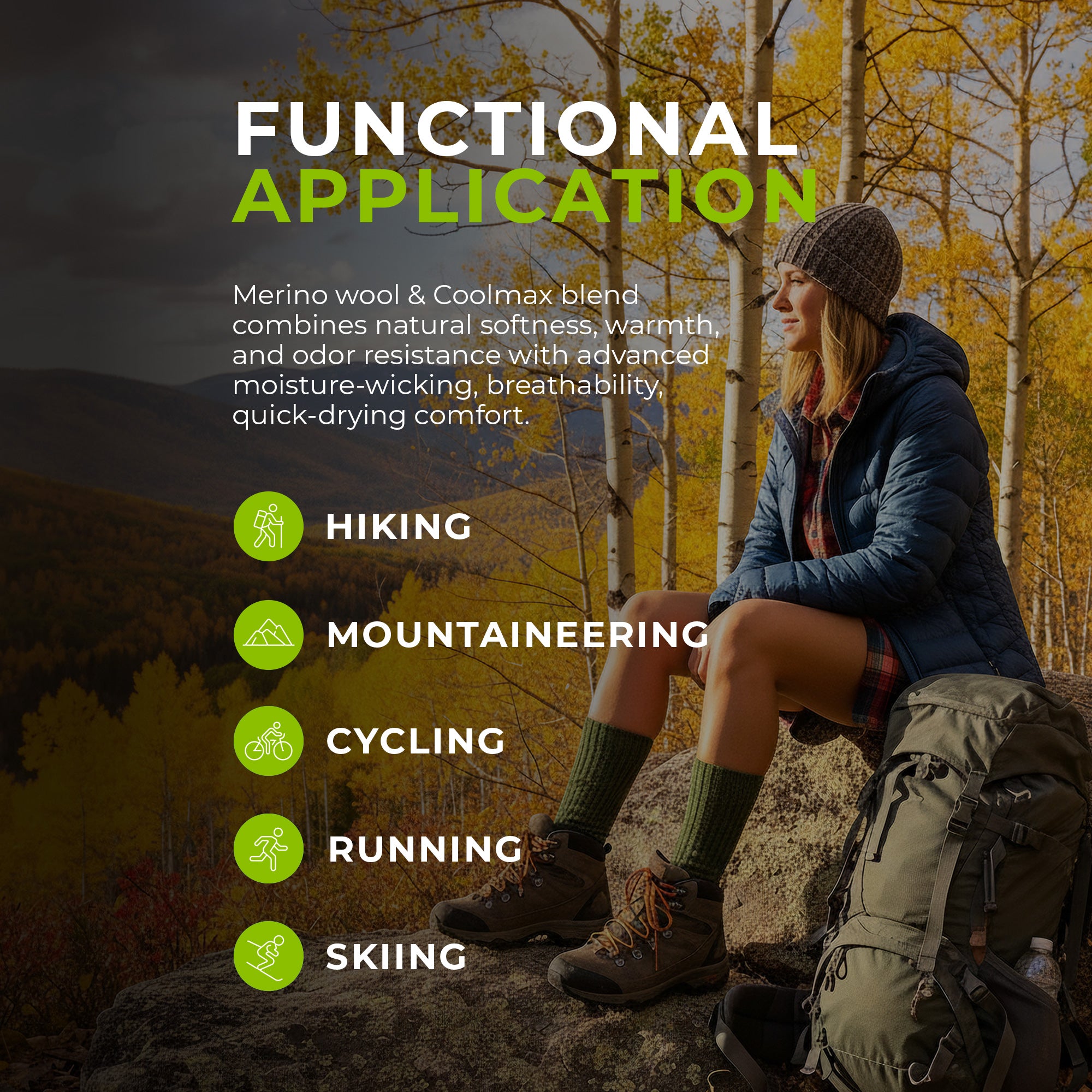 Dark Gray sock with black toes and heels on a rocky surface with autumn foliage in the background