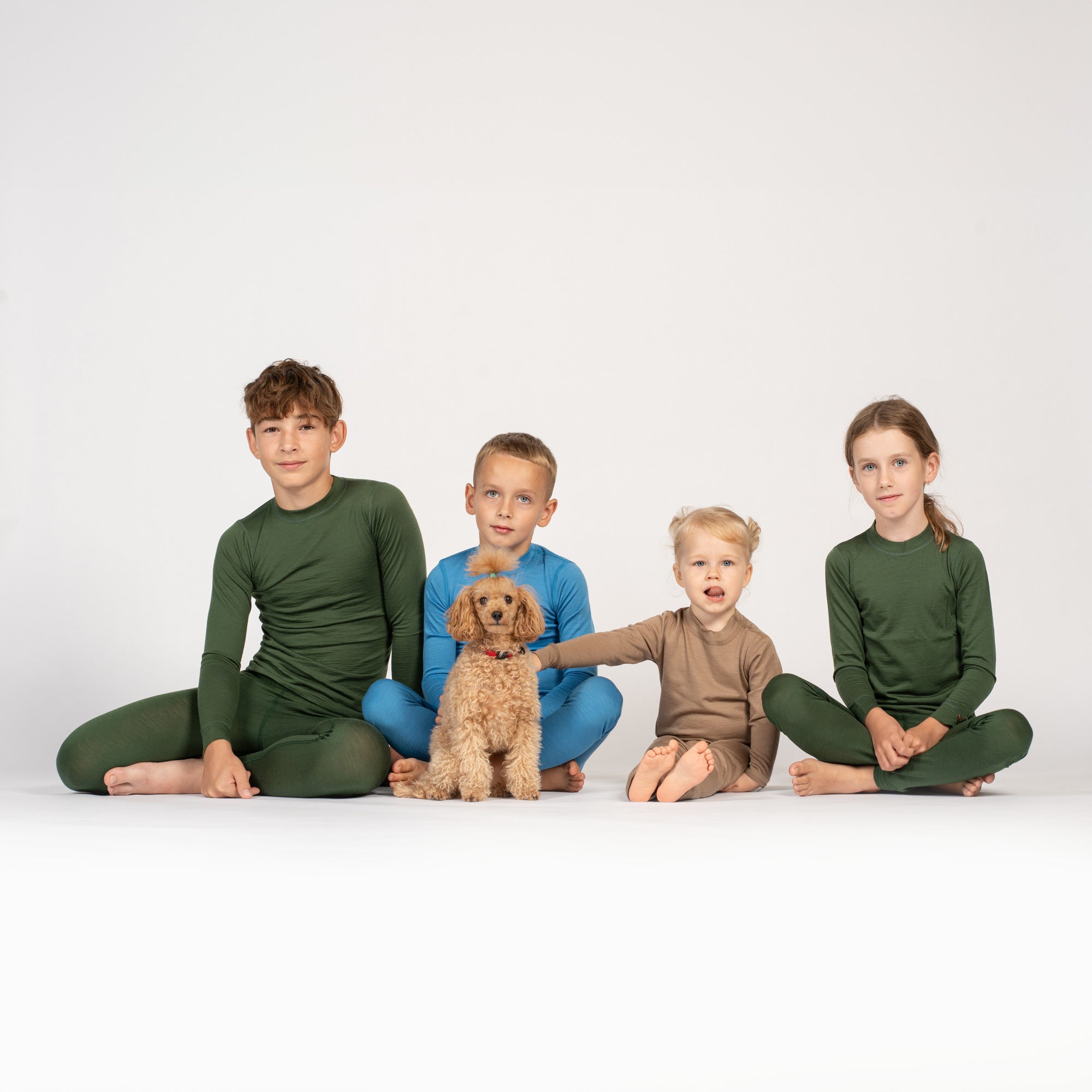 Kids' 160 Long Sleeve & Bottom 2-Piece Dark Green