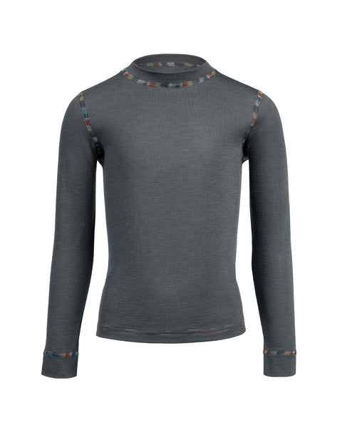 Kids&#39; 160 Thermal Long Sleeve Crew Perfect Grey, front view.