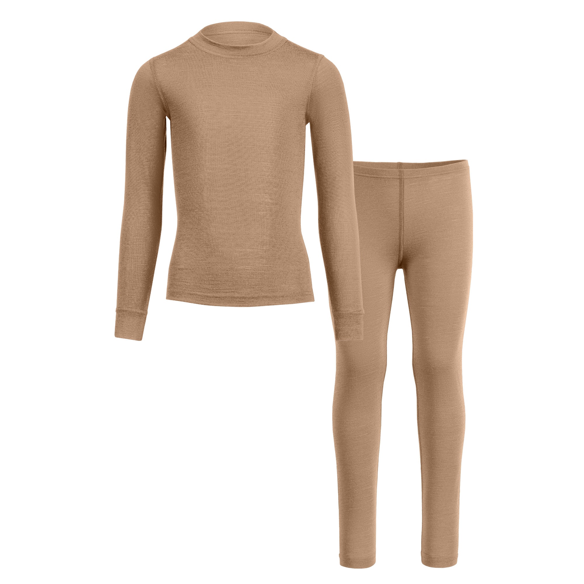 Kids' 160 Long Sleeve & Bottom 2-Piece Beige front view
