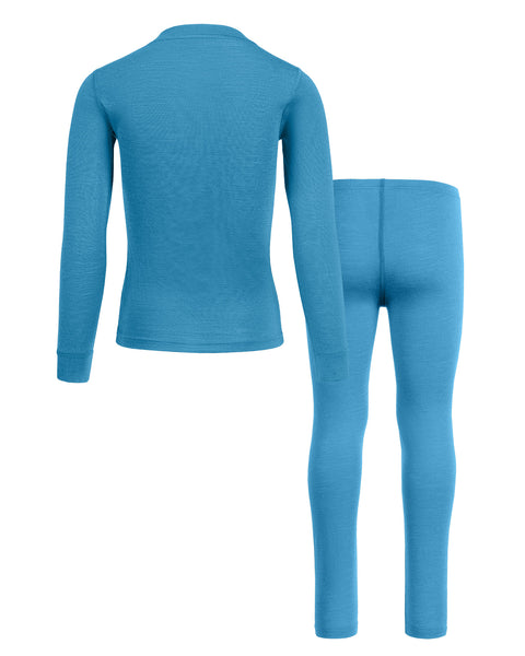 Kids&#39; 160 Long Sleeve &amp; Bottom 2-Piece Light Blue, back view.