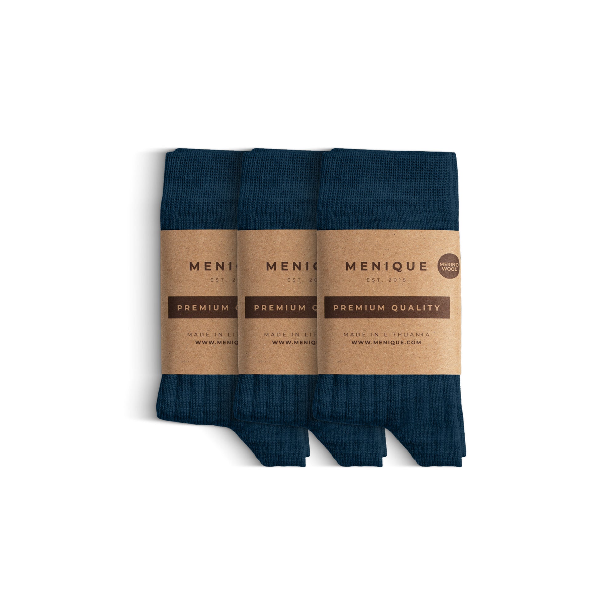A 3-pack of kids’ pale pink ribbed merino wool socks labeled “Menique Premium Quality.