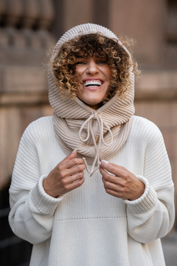 Women's Knit Merino Hood Balaclava in Beige