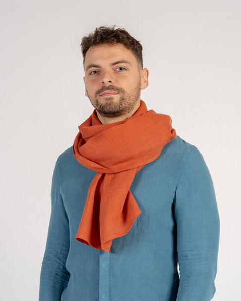 Linen Scarf for Men Cinnamon Red