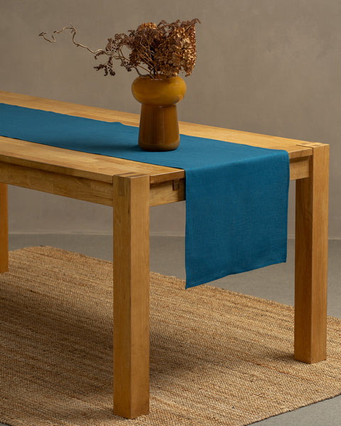 The menique cobalt blue linen table runner. 