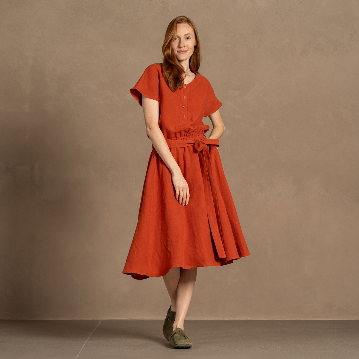 Linen button outlet dress