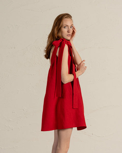 Dress with Shoulder Ribbons Christina in pure red color