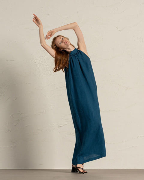 Maxi Halterneck Dress Rachel in cobalt blue color