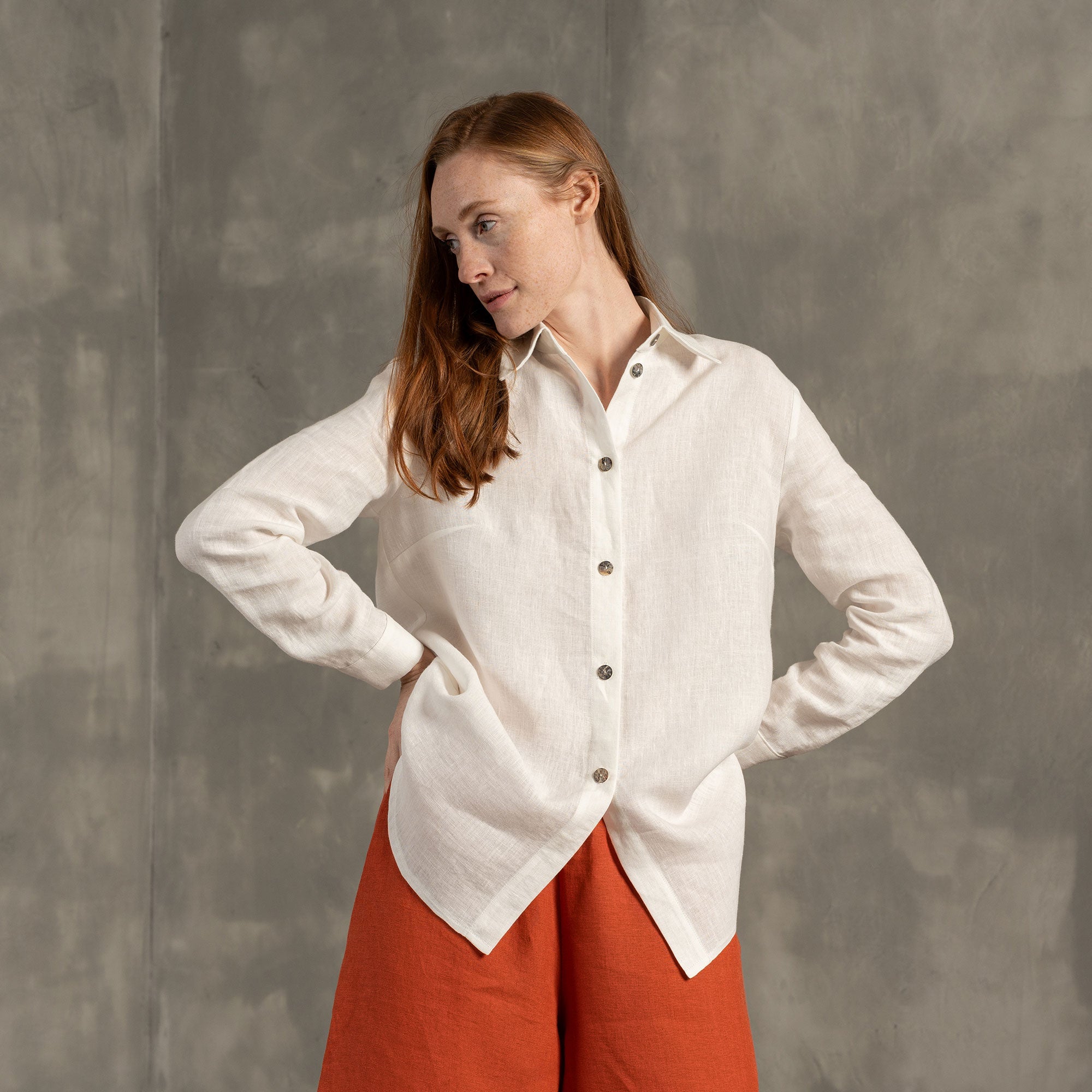 Linen Long Sleeve Shirt Rebeca pure white