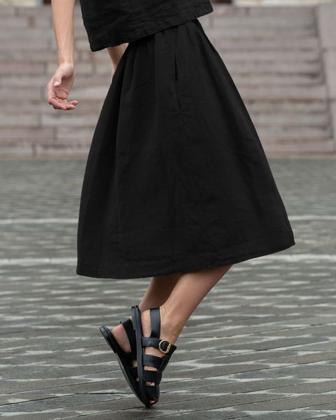 Midi 100 Linen Skirt for Women Pure Black menique