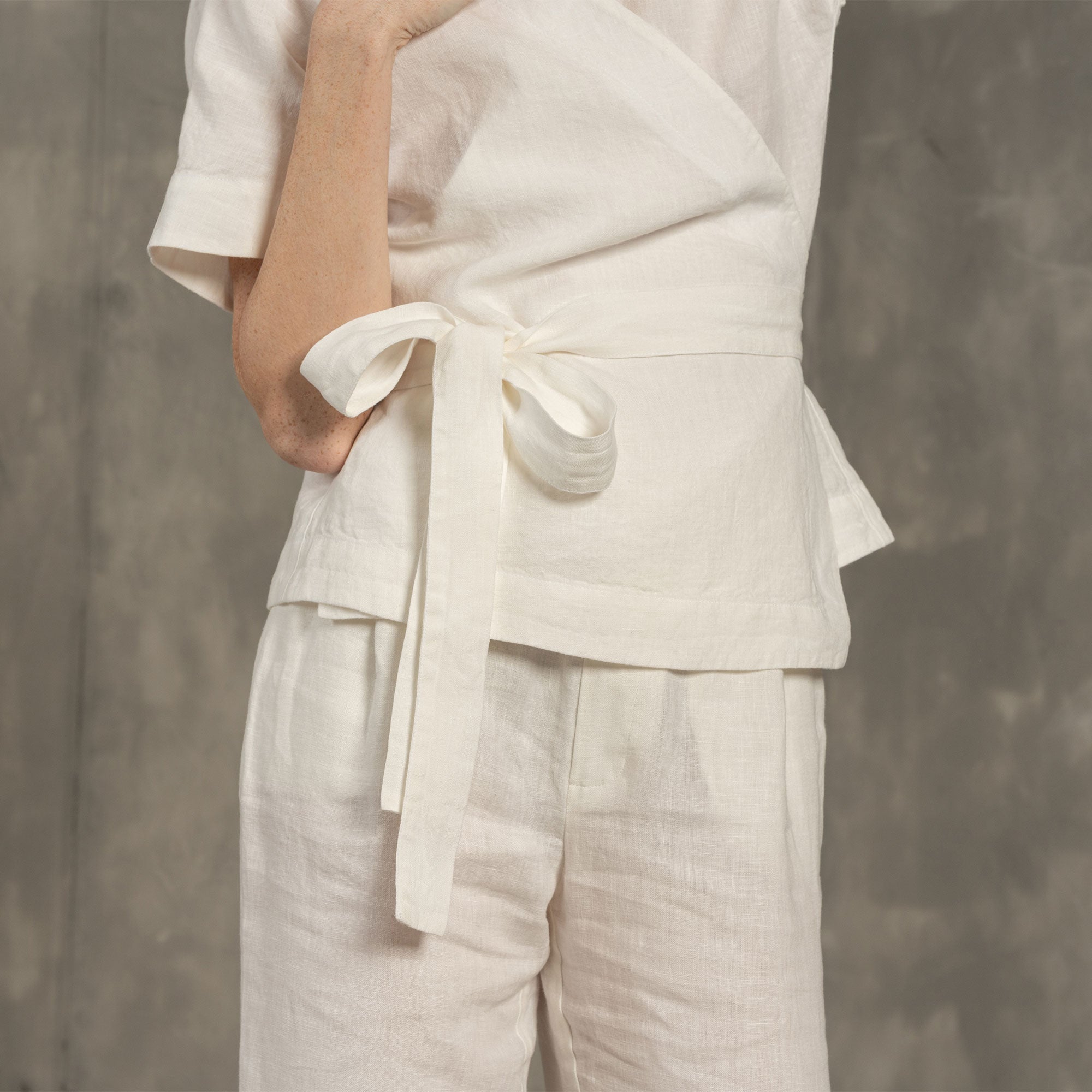 Linen Top Lila & Pants Lotus set in pure white color 