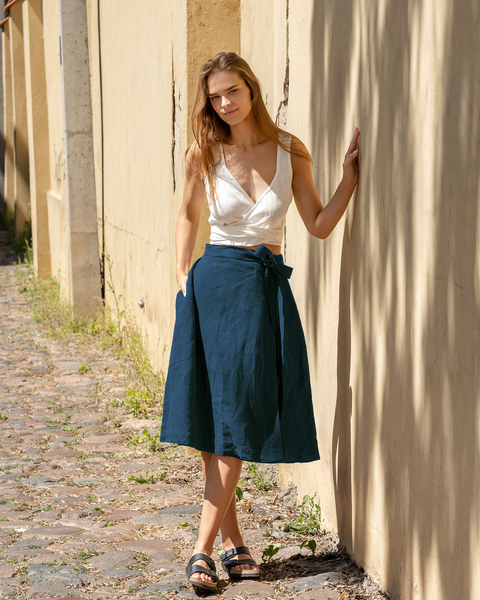 Midi 100 Linen Wrap Skirt For Women menique