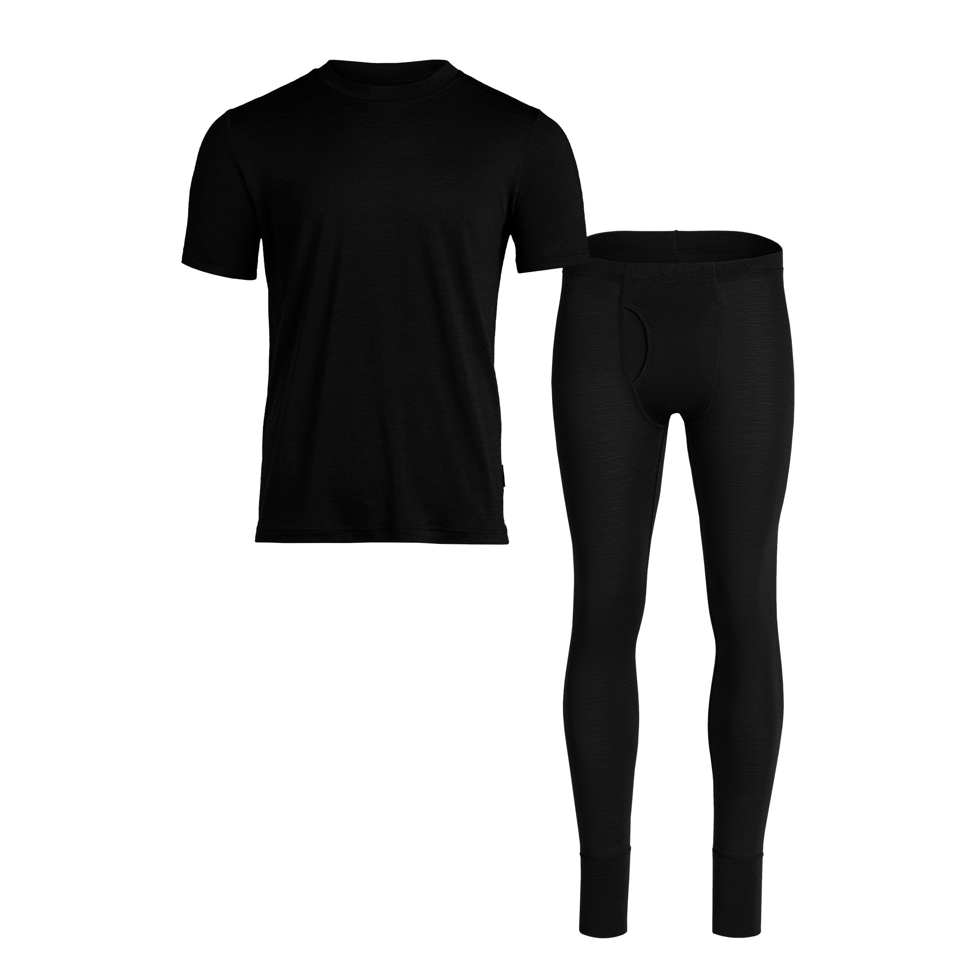 Men's 160 Merino 2-Piece Set of Short Sleeve & Bottom Black