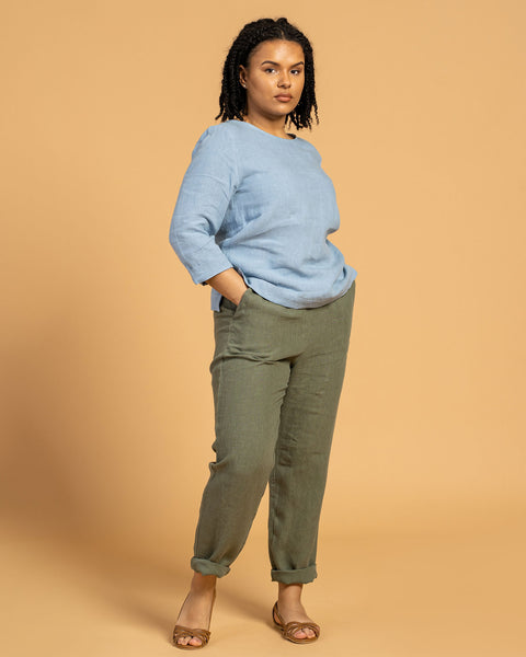 Linen Pants Dakota in stone green