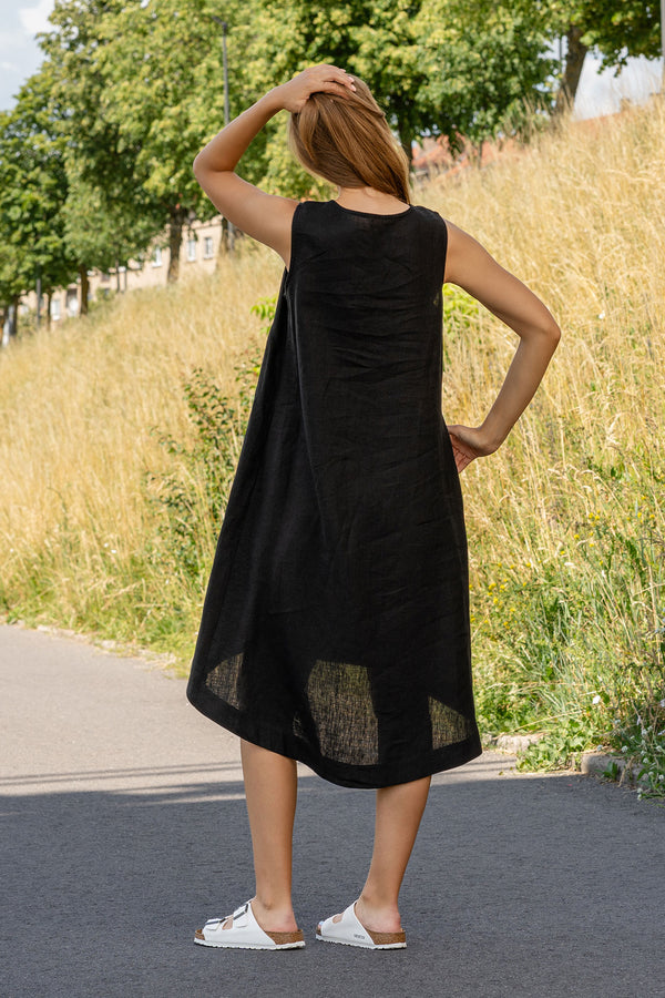 Linen Asymmetrical Dress Kaya Pure Black