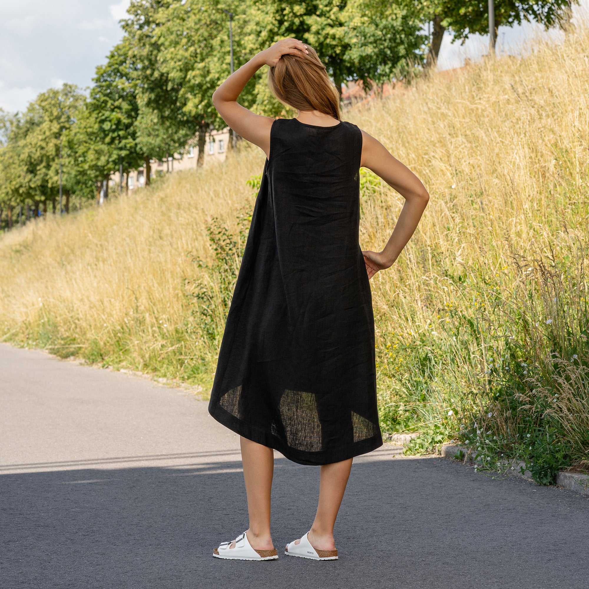 Linen Asymmetrical Dress Kaya Pure Black