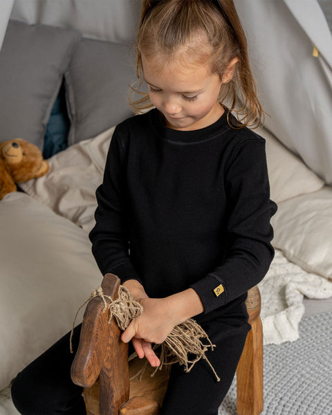 Kids&#39; Long Sleeve Set 250 Merino Black