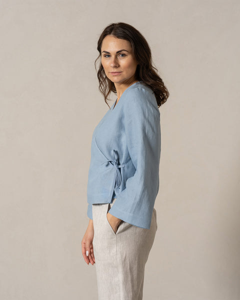Linen Wrap Top Thea Cloudy Blue Color