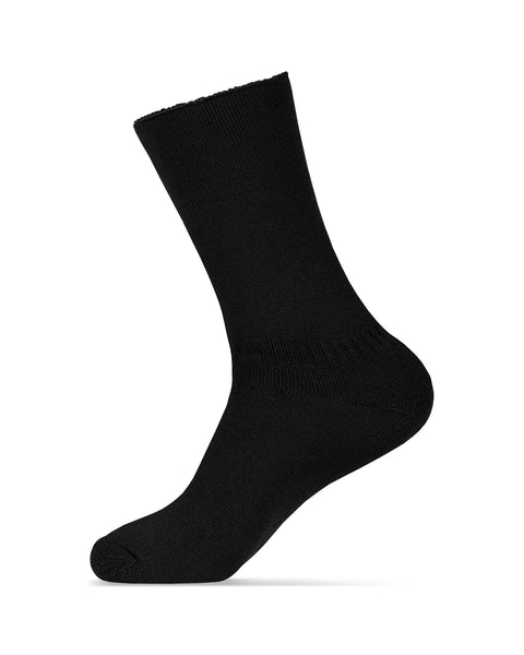 The menique women&#39;s merino lined sherpa socks in color black, in a white background, side view.