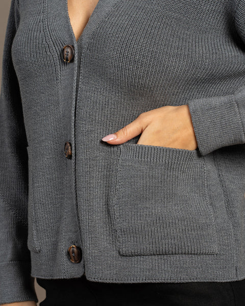 Women&#39;s Merino Wool Cardigan Hazel Dark gray