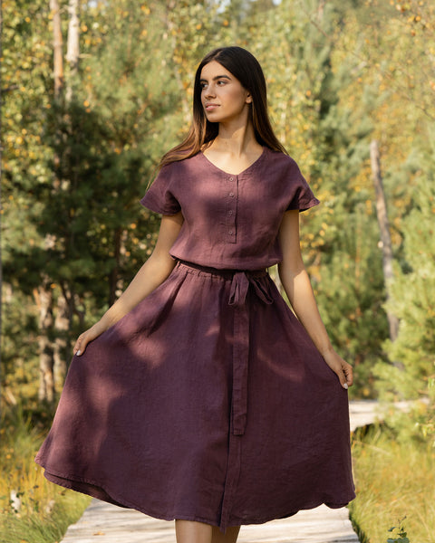 Linen Front Button Dress Brigit Shadow Purple