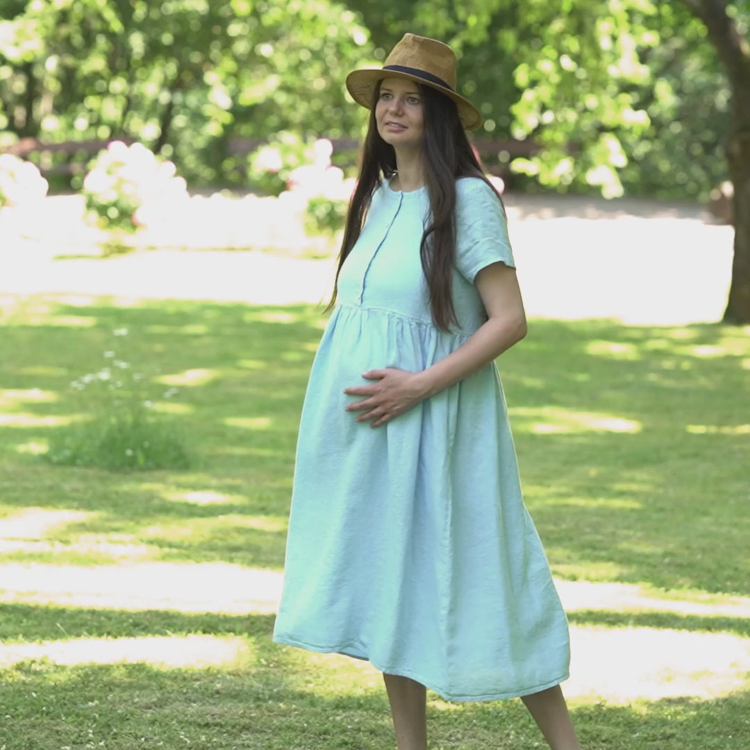 Linen Smock Dress Maria Cloudy Blue