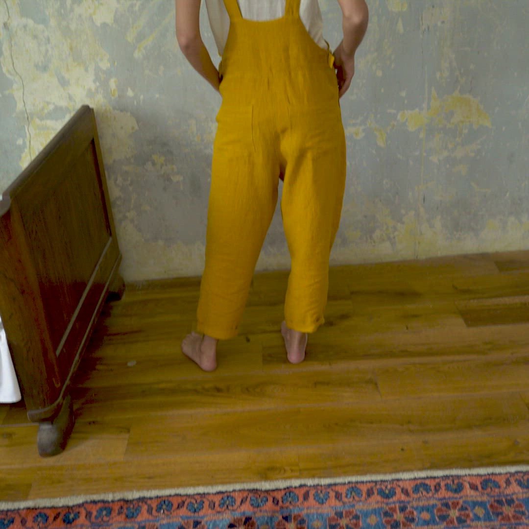 Linen Pinafore Jumpsuit Nicci Spicy Yellow