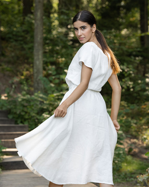 Linen Front Button Dress Brigit Pure White