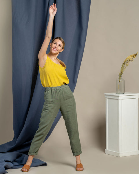 Linen Trousers Dakota Stone Green